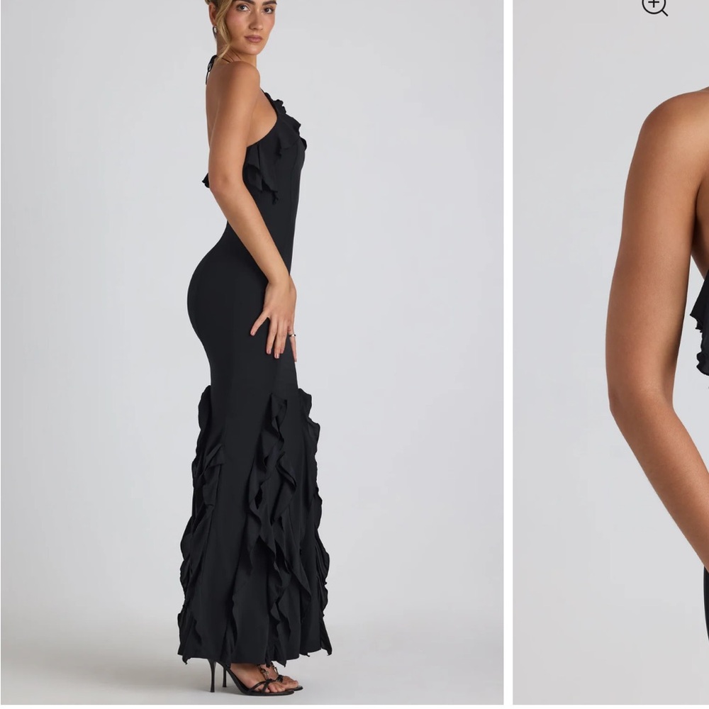 Oh Polly Black Ruffled Evening Gown - Picture 3 of 6